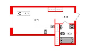 Квартира в ЖК 'OKLA', студия, 28.15 м², 25 этаж