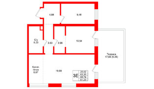 Квартира в ЖК Северный ветер, 2 комнатная, 81.23 м², 2 этаж