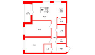 Квартира в ЖК Северный ветер, 2 комнатная, 83.28 м², 9 этаж