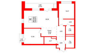 Квартира в ЖК Северный ветер, 2 комнатная, 86.24 м², 8 этаж