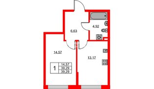 Квартира в ЖК «Охтинские высоты», 1 комнатная, 39.29 м², 1 этаж