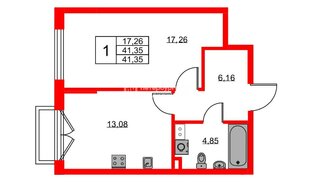Квартира в ЖК «Охтинские высоты», 1 комнатная, 41.35 м², 3 этаж