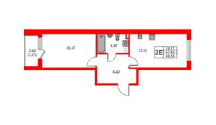 Квартира в ЖК «Охтинские высоты», 1 комнатная, 49.16 м², 2 этаж