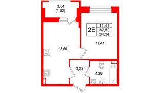 Квартира в ЖК «Аквилон РекаПарк», 1 комнатная, 34.34 м², 1 этаж