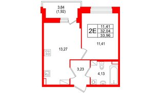 Квартира в ЖК «Аквилон РекаПарк», 1 комнатная, 33.96 м², 9 этаж