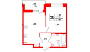 Квартира в ЖК «Аквилон РекаПарк», 1 комнатная, 34.58 м², 7 этаж