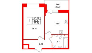 Квартира в ЖК «Аквилон РекаПарк», 1 комнатная, 35.64 м², 7 этаж