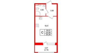 Квартира в ЖК «Аквилон РекаПарк», студия, 25.28 м², 1 этаж