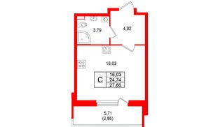 Квартира в ЖК «Аквилон РекаПарк», студия, 27.6 м², 1 этаж