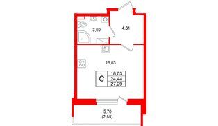 Квартира в ЖК «Аквилон РекаПарк», студия, 27.29 м², 6 этаж