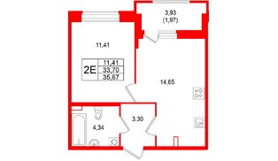 Квартира в ЖК «Аквилон РекаПарк», 1 комнатная, 35.67 м², 1 этаж