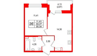 Квартира в ЖК «Аквилон РекаПарк», 1 комнатная, 35.34 м², 7 этаж