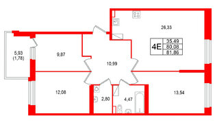 Квартира в ЖК «Аквилон RekaPark», 3 комнатная, 81.86 м², 6 этаж
