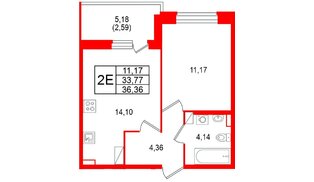 Квартира в ЖК «Аквилон РекаПарк», 1 комнатная, 36.36 м², 7 этаж