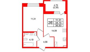 Квартира в ЖК «Аквилон РекаПарк», 1 комнатная, 36.5 м², 9 этаж
