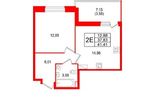 Квартира в ЖК «Аквилон РекаПарк», 1 комнатная, 41.41 м², 6 этаж