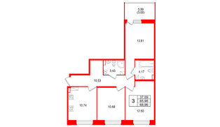 Квартира в ЖК «Аквилон RekaPark», 3 комнатная, 68.96 м², 4 этаж