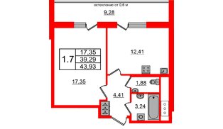 Квартира в ЖК «Город звёзд», 1 комнатная, 39.29 м², 7 этаж