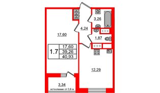 Квартира в ЖК «Город звёзд», 1 комнатная, 39.26 м², 6 этаж