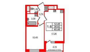 Квартира в ЖК «Город звёзд», 1 комнатная, 38.62 м², 19 этаж