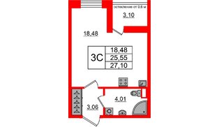Квартира в ЖК «Город звёзд», студия, 25.55 м², 2 этаж