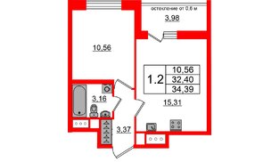 Квартира в ЖК «Город звёзд», 1 комнатная, 32.4 м², 7 этаж