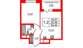 Квартира в ЖК «Город звёзд», 1 комнатная, 32.49 м², 22 этаж