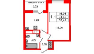 Квартира в ЖК «Город звёзд», 1 комнатная, 31.6 м², 15 этаж