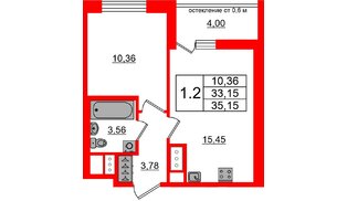 Квартира в ЖК «Город звёзд», 1 комнатная, 33.15 м², 3 этаж