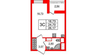 Квартира в ЖК «Город звёзд», студия, 24.7 м², 20 этаж