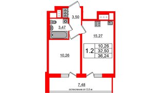 Квартира в ЖК «Город звёзд», 1 комнатная, 32.5 м², 4 этаж