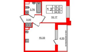 Квартира в ЖК Univer City, 1 комнатная, 32.26 м², 1 этаж