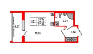 Квартира в ЖК Univer City, студия, 25.13 м², 1 этаж