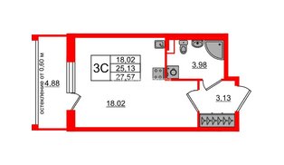 Квартира в ЖК Univer City, студия, 25.13 м², 1 этаж