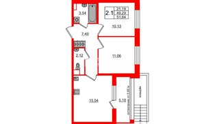 Квартира в ЖК Univer City, 2 комнатная, 49.29 м², 1 этаж