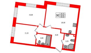 Квартира в ЖК Большая Охта, 2 комнатная, 60.4 м², 2 этаж