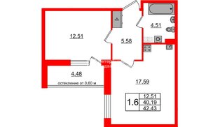 Квартира в ЖК «Универ Сити», 1 комнатная, 40.19 м², 3 этаж