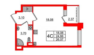 Квартира в ЖК Univer City, студия, 24.88 м², 1 этаж