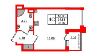 Квартира в ЖК Univer City, студия, 24.88 м², 1 этаж