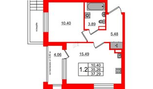 Квартира в ЖК Univer City, 1 комнатная, 35.26 м², 1 этаж