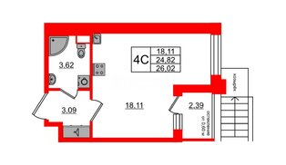 Квартира в ЖК «Универ Сити», студия, 24.82 м², 1 этаж