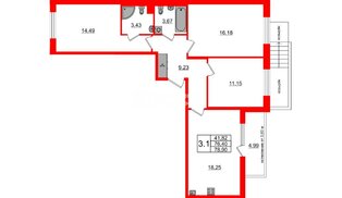 Квартира в ЖК Универ Сити, 3 комнатная, 76.4 м², 1 этаж