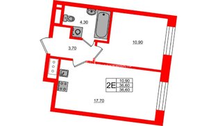 Квартира в ЖК Большая Охта, 1 комнатная, 36.6 м², 8 этаж