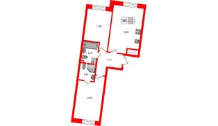 Квартира в ЖК Большая Охта, 2 комнатная, 58.3 м², 9 этаж