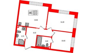 Квартира в ЖК Большая Охта, 2 комнатная, 55.7 м², 3 этаж