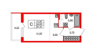 Квартира в ЖК ЯСНО.ЯНИНО, студия, 24.63 м², 7 этаж
