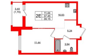 Квартира в ЖК Южная Нева, 1 комнатная, 39.15 м², 13 этаж