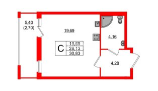 Квартира в ЖК Южная Нева, студия, 30.83 м², 8 этаж