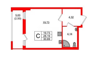 Квартира в ЖК Южная Нева, студия, 30.69 м², 4 этаж