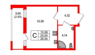 Квартира в ЖК Южная Нева, студия, 26.54 м², 17 этаж